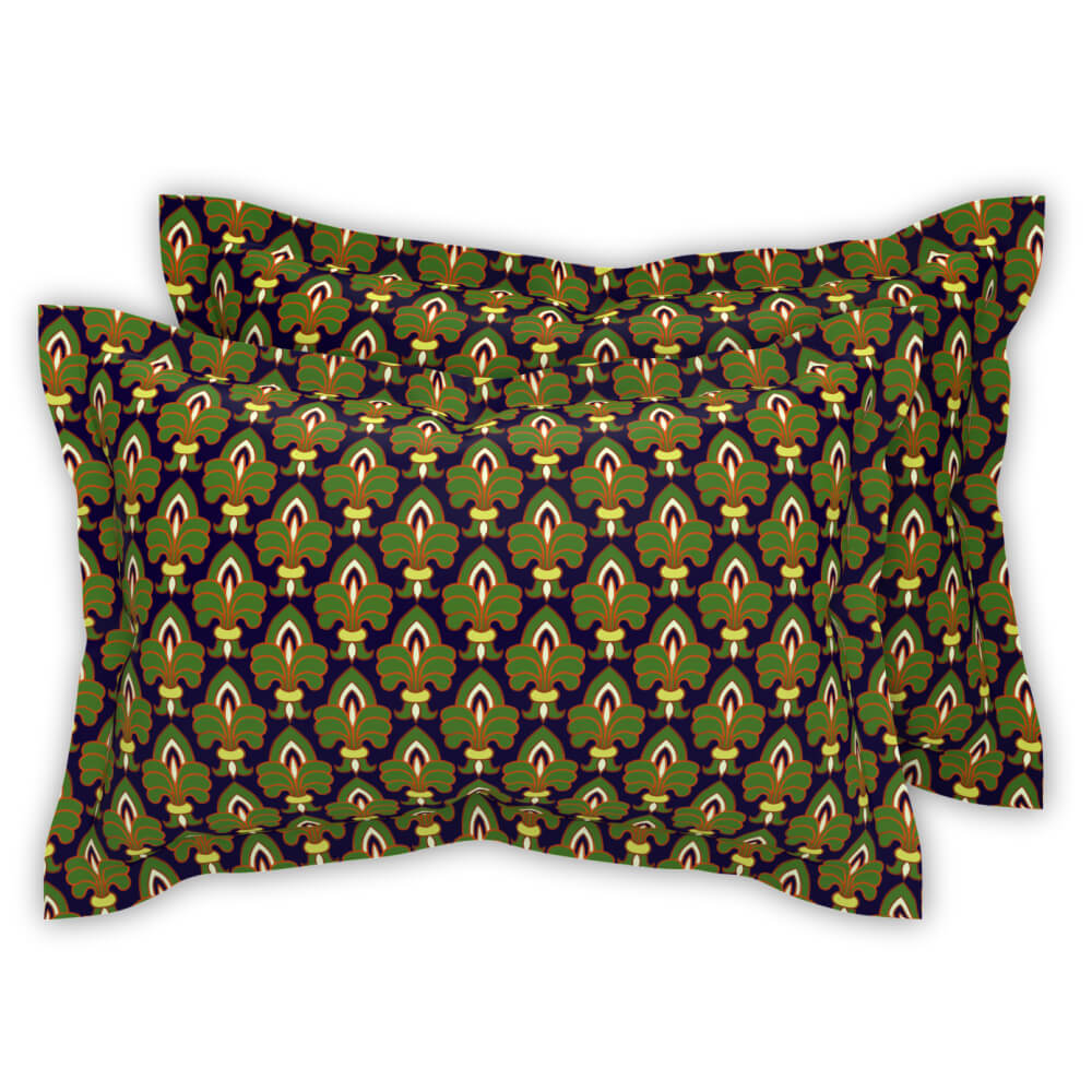 best olive green and blue intricate all over cotton double bed bedsheets with pillow covers